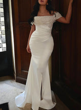 Off-The-Shoulder Trumpet Mermaid Fitted Sequined Wedding Dresses-Dbrbridal