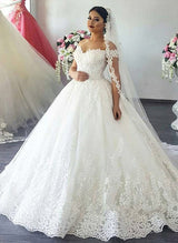 Off-The-Shoulder Tulle Court Train Wedding Dress Appliques Lace-Dbrbridal