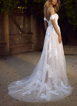 Off-The-Shoulder Tulle Lace Wedding Dress Appliques Lace-Dbrbridal