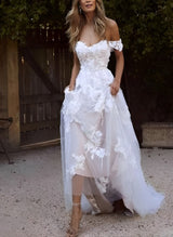 Off-The-Shoulder Tulle Lace Wedding Dress Appliques Lace-Dbrbridal