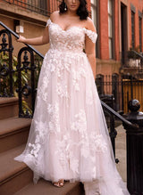 Off-The-Shoulder Tulle Lace Wedding Dress Appliques Lace-Dbrbridal