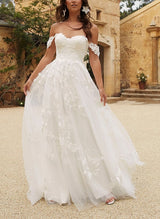 Off-The-Shoulder Tulle Lace Wedding Dress Appliques Lace-Dbrbridal