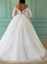 Off-The-Shoulder Tulle Wedding Dresses Appliques Lace-Dbrbridal