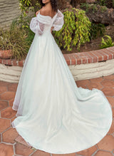 Off-the-Shoulder Wedding Dresses Ball-Gown Flutter Long Sleeves-Dbrbridal