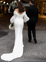 Off-The-Shoulder Wedding Dresses Long Puff Sleeves-Dbrbridal