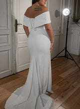 Off-The-Shoulder Wedding Dresses Sparkly Mermaid Fitted Design-Dbrbridal