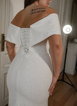 Off-The-Shoulder Wedding Dresses Sparkly Mermaid Fitted Design-Dbrbridal