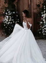 Off-The-Shoulder Wedding Dresses Tulle Boho Garden Lace Princess-Dbrbridal