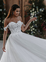 Off-The-Shoulder Wedding Dresses Tulle Boho Garden Lace Princess-Dbrbridal