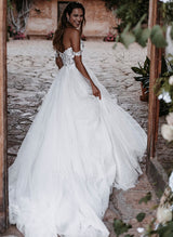 Off-The-Shoulder Wedding Dresses Tulle Boho Garden Lace Princess-Dbrbridal