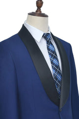 One Button Black Silk Shawl Lapel Wedding Suits for Men Gorgeous Blue Mens Prom Suits-Dbrbridal