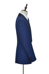 One Button Black Silk Shawl Lapel Wedding Suits for Men Gorgeous Blue Mens Prom Suits-Dbrbridal