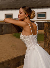 One-Shoulder Chic A-line Wedding Dresses Long Sleeves Court Train Appliques Lace-Dbrbridal