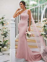 One Shoulder Classic Sleeveless Bridesmaid Dresses-Dbrbridal