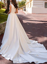 One Shoulder Satin A Line Beading Wedding Dresses-Dbrbridal