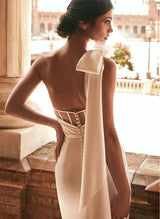 One-Shoulder Satin Court Train Wedding Dresses Bows-Dbrbridal