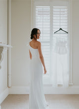 One-Shoulder Satin Wedding Dress Bow Country Style-Dbrbridal