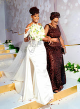 One-Shoulder Sleeveless Charmeuse Wedding Dress Beaded Sweep Train-Dbrbridal