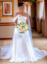 One-Shoulder Sleeveless Charmeuse Wedding Dress Beaded Sweep Train-Dbrbridal