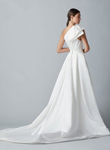 One-Shoulder Sleeveless Satin Chapel Train Wedding Dress-Dbrbridal