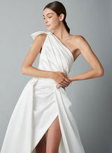 One-Shoulder Sleeveless Satin Chapel Train Wedding Dress-Dbrbridal
