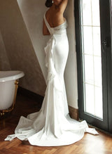 One-Shoulder Sleeveless Satin Wedding Dresses-Dbrbridal