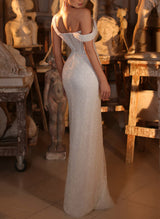 One-Shoulder Sleeveless Sequined Wedding Dresses-Dbrbridal