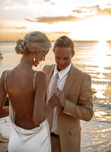 Open Back Silk Like Satin Spaghetti Straps Summer Beach Wedding Dress-Dbrbridal