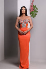 Orange Beaded Sleeveless Mermaid Prom Dress-Dbrbridal