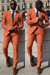Orange Slim Fit Men Suit Peaked Lapel Prom Suits-Dbrbridal