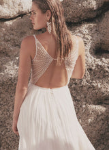 Peal Summer Beach Wedding Dresses Tulle Sweep Train-Dbrbridal