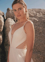 Peal Summer Beach Wedding Dresses Tulle Sweep Train-Dbrbridal