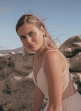 Peal Summer Beach Wedding Dresses Tulle Sweep Train-Dbrbridal