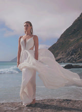 Peal Summer Beach Wedding Dresses Tulle Sweep Train-Dbrbridal