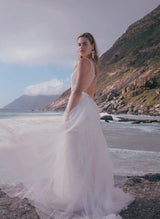 Peal Summer Beach Wedding Dresses Tulle Sweep Train-Dbrbridal