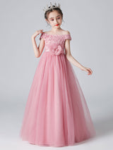 Pink Bateau Neck Sleeveless Bows Formal Kids Pageant flower girl dresses-Dbrbridal