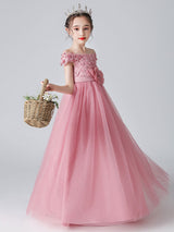 Pink Bateau Neck Sleeveless Bows Formal Kids Pageant flower girl dresses-Dbrbridal