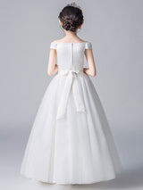 Pink Bateau Neck Sleeveless Bows Formal Kids Pageant flower girl dresses-Dbrbridal