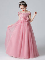 Pink Bateau Neck Sleeveless Bows Formal Kids Pageant flower girl dresses-Dbrbridal