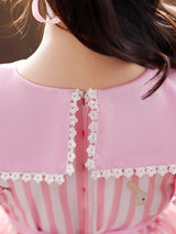 Pink Designed Neckline Short Sleeves Lace Tulle Embroidered Kids Social Party Dresses-Dbrbridal