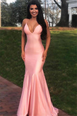 Pink Glamorous Spaghetti-Strapss Criss Cross Mermaid Prom Dresses-Dbrbridal