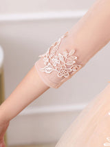 Pink Jewel Neck Half Sleeves Ankle-Length Lace Princess Bows Formal Kids Pageant flower girl dresses-Dbrbridal