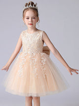 Pink Jewel Neck Lace Bows Formal Kids Pageant flower girl dresses-Dbrbridal
