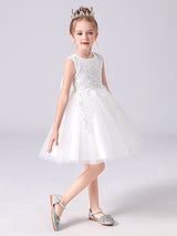 Pink Jewel Neck Lace Bows Formal Kids Pageant flower girl dresses-Dbrbridal