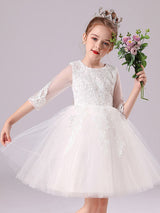 Pink Jewel Neck Lace Half Sleeves Short Princess Dress Kids Social Party Dresses-Dbrbridal