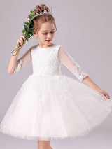 Pink Jewel Neck Lace Half Sleeves Short Princess Dress Kids Social Party Dresses-Dbrbridal