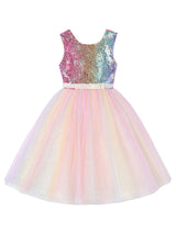 Pink Jewel Neck Polyester Sleeveless Short A-Line Tulle Sequins Kids Party Dresses-Dbrbridal