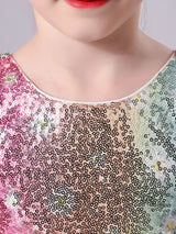 Pink Jewel Neck Polyester Sleeveless Short A-Line Tulle Sequins Kids Party Dresses-Dbrbridal