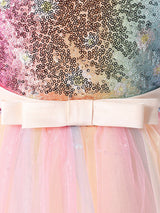 Pink Jewel Neck Polyester Sleeveless Short A-Line Tulle Sequins Kids Party Dresses-Dbrbridal