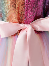 Pink Jewel Neck Sequined Sleeveless Ankle-Length Princess Dress Bows Kids Party Dresses-Dbrbridal